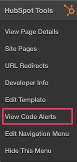 Afficher les alertes de code à partir du menu de logo HubSpot