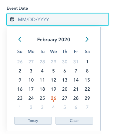 Champ de date avec sélecteur de calendrier ouvert