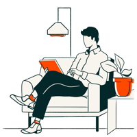 Illustration d'une personne assise sur une chaise et utilisant une tablette
