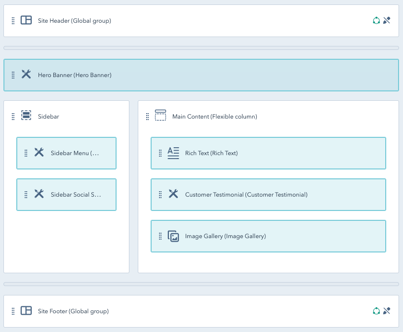 Interface du gestionnaire de conception avec modules mis en évidence