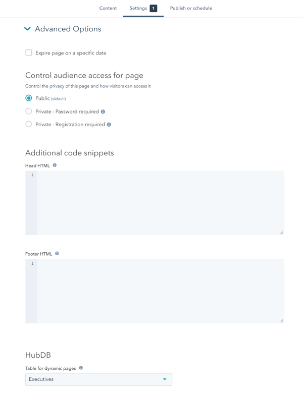 Options avancées dans les paramètres de page pour lier au tableau HubDB Options avancées dans les paramètres de page pour lier au tableau HubDB